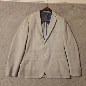 Strong Suit Lusso Mens 40R Blazer Gray White Pinstripe Wool Cotton Sport Coat